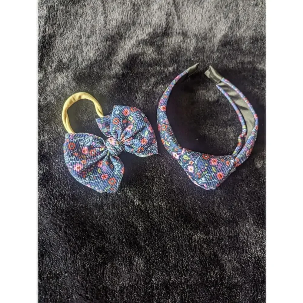 Halloween Skeleton Theme Headband and Bow Hair Tie/Baby Headband Set